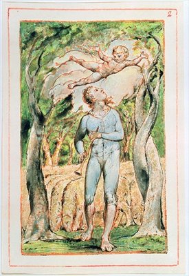 Songs of Innocence; "the Piper" (frontispiece), 1789 (relief-etching, tinted with w/c) by William Blake - print