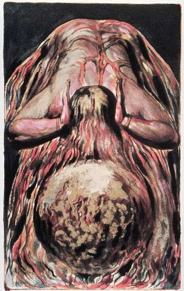 Fine Art Print of Book of Urizen; Blake's retelling of the Creation of Eve in the Creation of Enitharmon, 'And left a round globe of blood, Trembling upon the Void', 1794 by William Blake