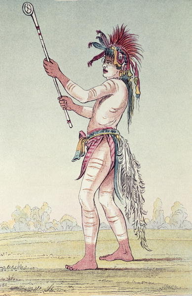 Sioux ball player We-Chush-Ta-Doo-Ta, 'The Red Man' (hand-coloured litho) by George Catlin - print