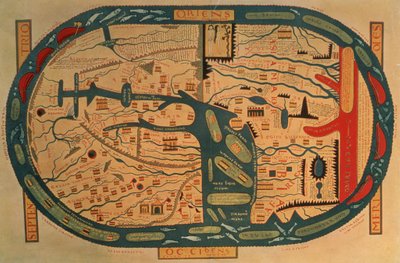 Copy of an 8th century Beatus mappamundi (colour litho) by Anonymous - print