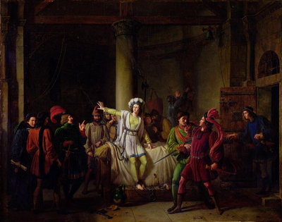 Joan of Arc (c.1412-31) in Rouen Prison, 1819 (oil on canvas) by Pierre Henri Revoil - print