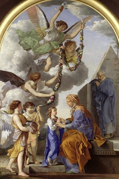 The Education of the Virgin (oil on canvas) by Laurent de La Hyre - print