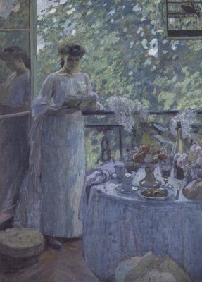 Woman on a Balcony (oil on canvas) by Henri Ottmann - print