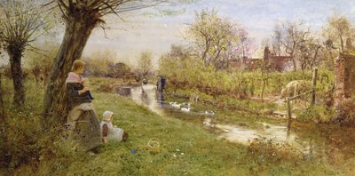 Watching the Ducks, 1890 (w/c on paper) by Thomas James Lloyd - print