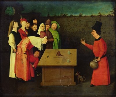 The Conjuror (oil on panel) (pre-restoration) by Hieronymus Bosch - print