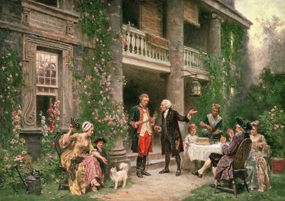 George Washington visiting Bartram's Garden in 1787, painted 1900 (oil on canvas) by Jean Leon Gerome Ferris - print