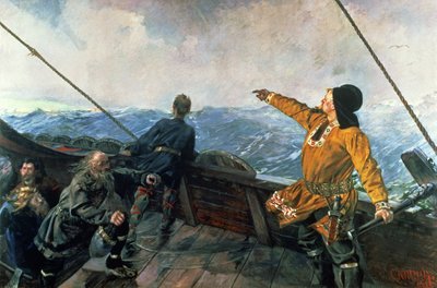 Leif Eriksson (10th century) sights land in America, 1893 by Christian Krohg - print