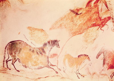Rock painting of horses, c.17000 BC (cave painting) by Prehistoric - print