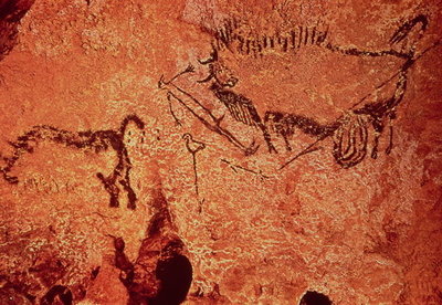 Rock painting of a hunting scene, c.17000 BC (cave painting) by Prehistoric - print