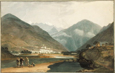 The Former Winter Capital of Bhutan at Punakha Dzong, 1783 (w/c on paper) by Samuel Davis - print