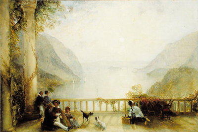 Figures on a Balcony, probably at Westpoint, c.1840-45 (oil on panel) by Thomas Creswick - print