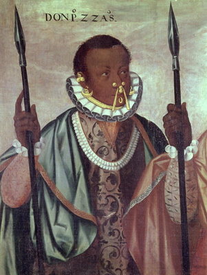 Ecuadorian from Quito, detail from 'Warriors of the Esmeraldas', 1599 (oil on canvas) (see 113582) by Adrian Sanchez Galque - print