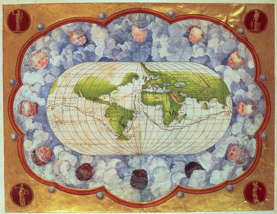 Map tracing Magellan's world voyage, once owned by Charles V, 1545 (vellum) (see also 63417) by Battista Agnese - print