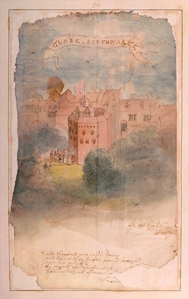Globe Theatre, Southwark (w/c on paper) by English School - print