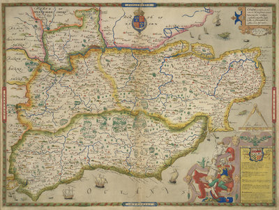 Fine Art Print of Map of Sussex, Kent, Surrey and Middlesex by Christopher Saxton