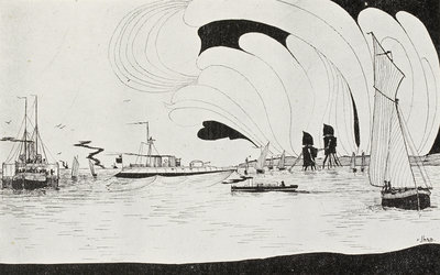 Fine Art Print of Battle between HMS Thunder Child and the tripods by Anonymous