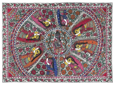 Fine Art Print of Krishna and Gopis Rasalila by Sangeeta