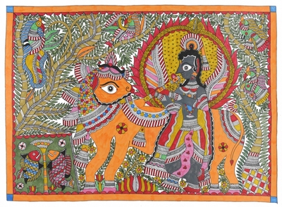 Fine Art Print of Krishna and Cow by Kamal