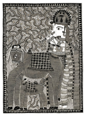 Fine Art Print of Krishna and Cow by Vikash