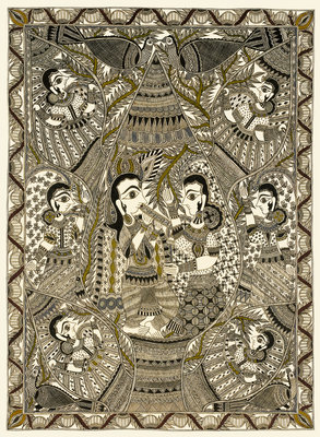 Fine Art Print of Krishna and Gopis Rasalila by Anil