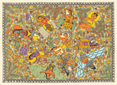 Fine Art Print of Krishna and Gopis Rasalila by Salu