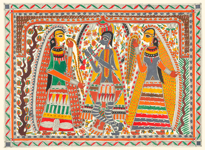 Fine Art Print of Krishna and Gopis Rasalila by Birendra
