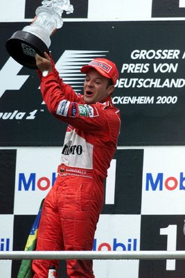 2000 German Grand PrixHockenheim, Germany, 27th - 30th July 2000. Rubens Barrichello, Ferrari. Celebrates his first race win. by Anonymous - print