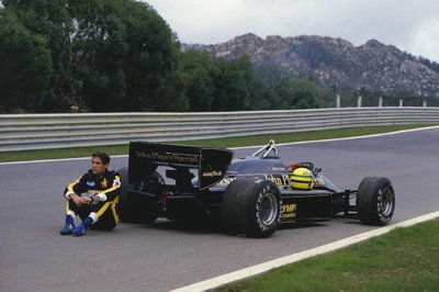 1985 Porugese GP, Estoril, Ayrton Senna, Lotus 97T-Renault, after warm-up by Anonymous - print