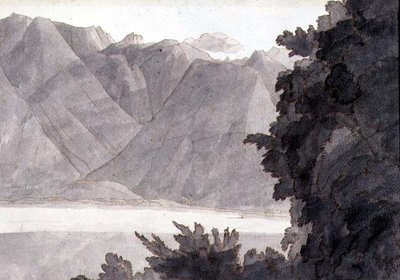 Head of Lake Geneva, pen &amp; ink &amp; wash on paper by Francis Towne - print