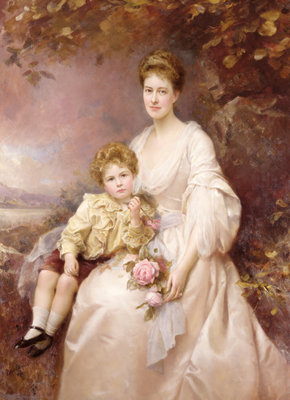 Portrait of Laura Gwendolen Gascoigne and her son Alvary, 1898 by Edward Hughes - print