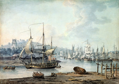 Towing a Warship out of Bristol Harbour, 1783 by Nicholas Pocock - print