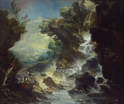 Landscape with Waterfall, c.1700-07 by Antonio Marini - print