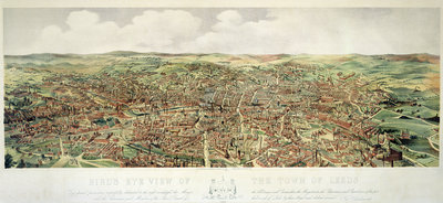 Bird's-Eye View of Leeds, pub. by Frank Pettingell and Brownlow T. Thompson, c.1880 by English School - print