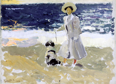 Lady and Dog on the Beach, 1906 by Joaquin Sorolla y Bastida - print