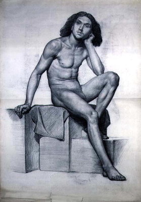 Study of a Nude Model Seated, 1873 by William Hamo Thornycroft - print
