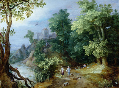 Landscape with Sportsmen and Dogs by Paul Brill or Bril - print