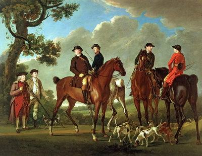 Sir Thomas Gascoigne and Sir Walter Vavasour with the Priest, the Vicar and Hunt Servants, 1785 by English School - print