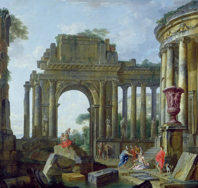 Roman Ruins with the Blind Belisarius by Giovanni Paolo Pannini or Panini - print