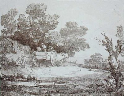Wooded Landscape, Country Cart and Figures by Thomas Gainsborough - print