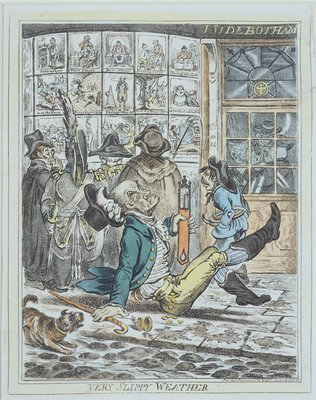 Very Slippy Weather, engraved by J. Sidebotham by James Gillray - print