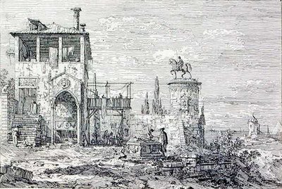 Landscape with an Equestrian Monument by Canaletto - print