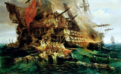 A Turkish Warship on Fire, 1868 by Konstantinos or Constantin Bolanachi - print