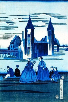 Two Ladies with Two Children by Idikawa Yoshikadzu - print