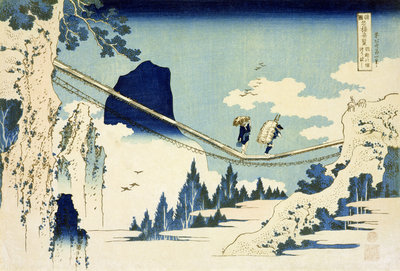 The Suspension Bridge Between Hida and Etchu by Katsushika Hokusai - print