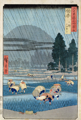 Rice Planting in Hoki Province with a Distant View of O-Yama by Ando or Utagawa Hiroshige - print
