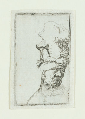 Head of a man in a high cap by Rembrandt Harmensz. van Rijn - print