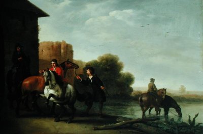 Riders Watering their Horses by Philips Wouwermans or Wouvermans - print