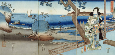 Prince Genji watching at the Suma Beach by Hiroshige - print