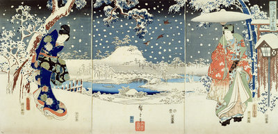 Snow Scene in the Garden of a Daimyo by Hiroshige - print