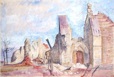 The West Front, Marchelepot Church by Sir William Rothenstein - print